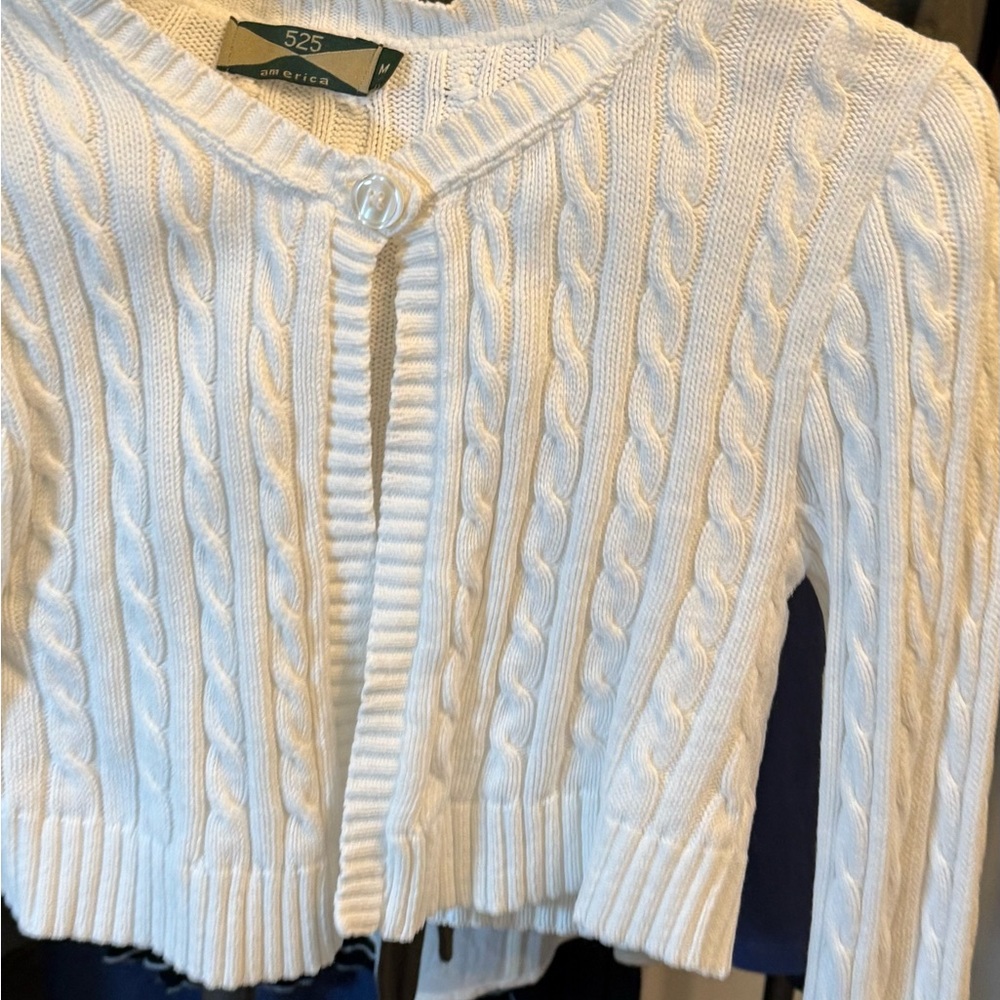 525 America Ivory Cable Knit Cardigan, cropped short